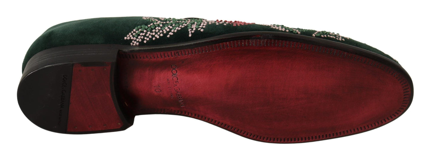 Dolce & Gabbana Emerald Velvet Embroidered Loafers