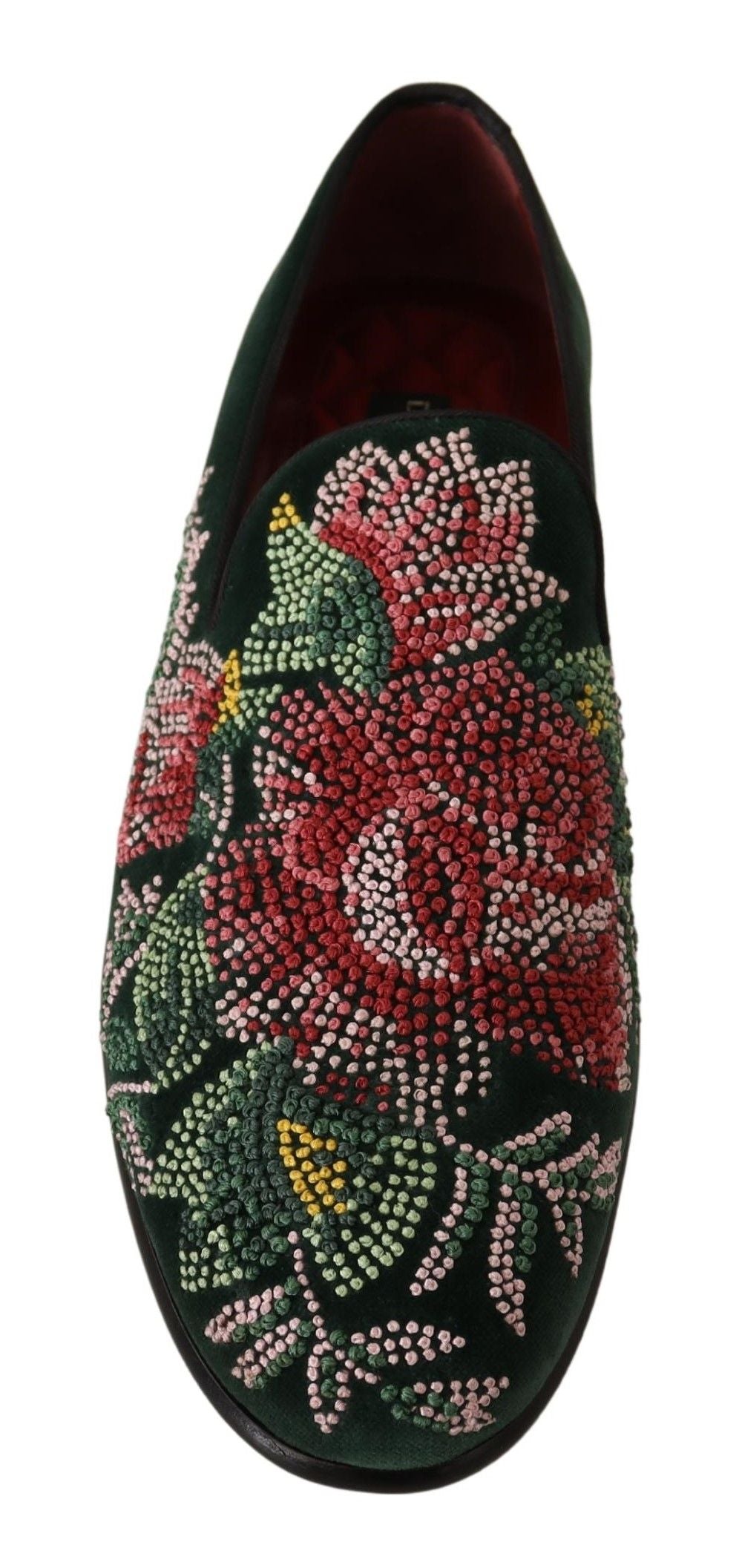 Dolce & Gabbana Emerald Velvet Embroidered Loafers