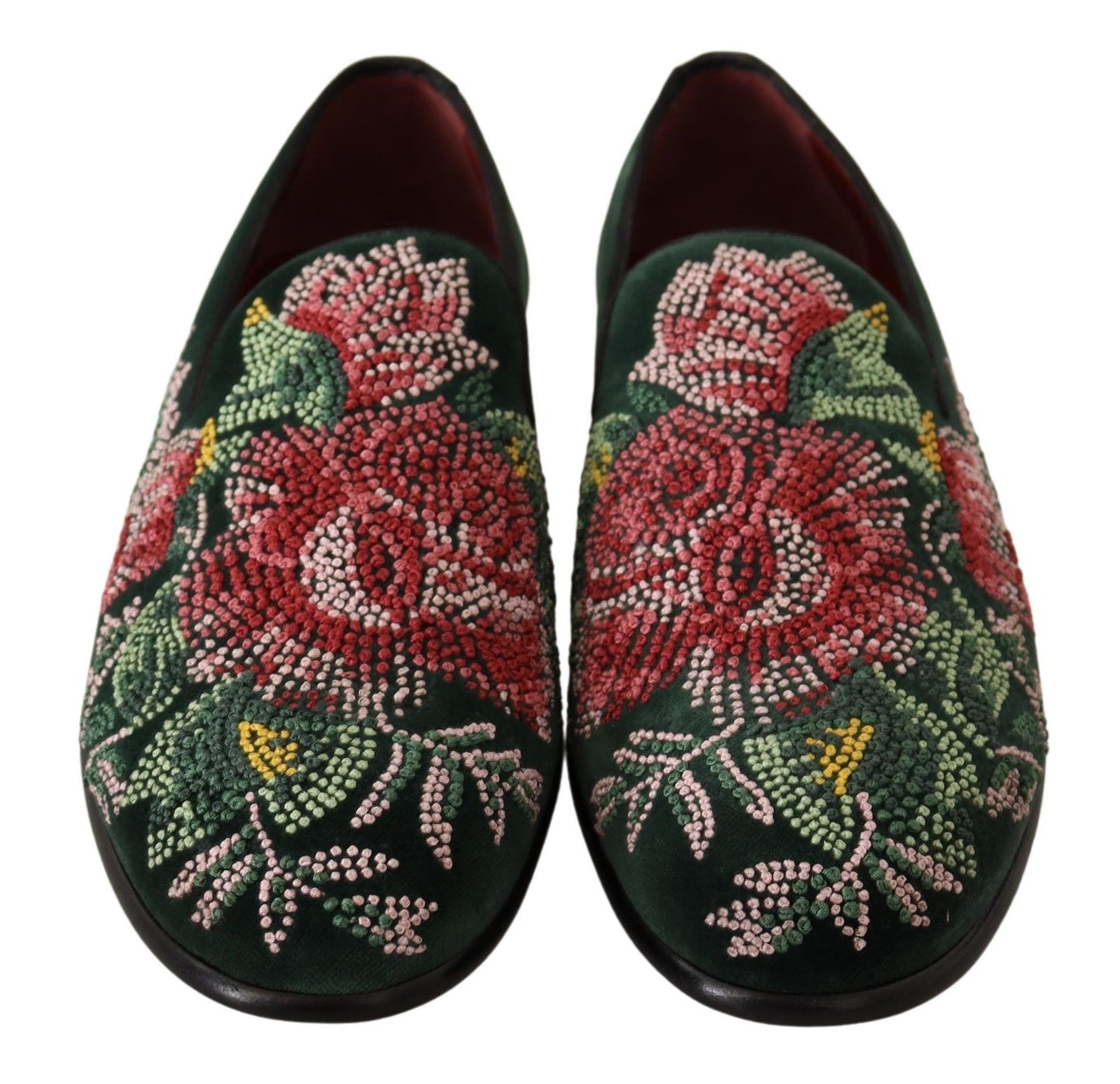 Dolce & Gabbana Emerald Velvet Embroidered Loafers