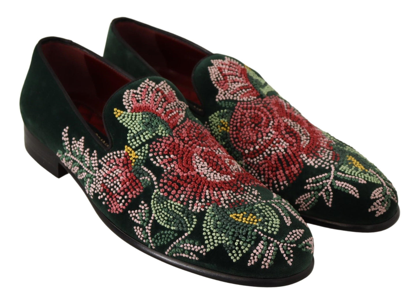 Dolce & Gabbana Emerald Velvet Embroidered Loafers