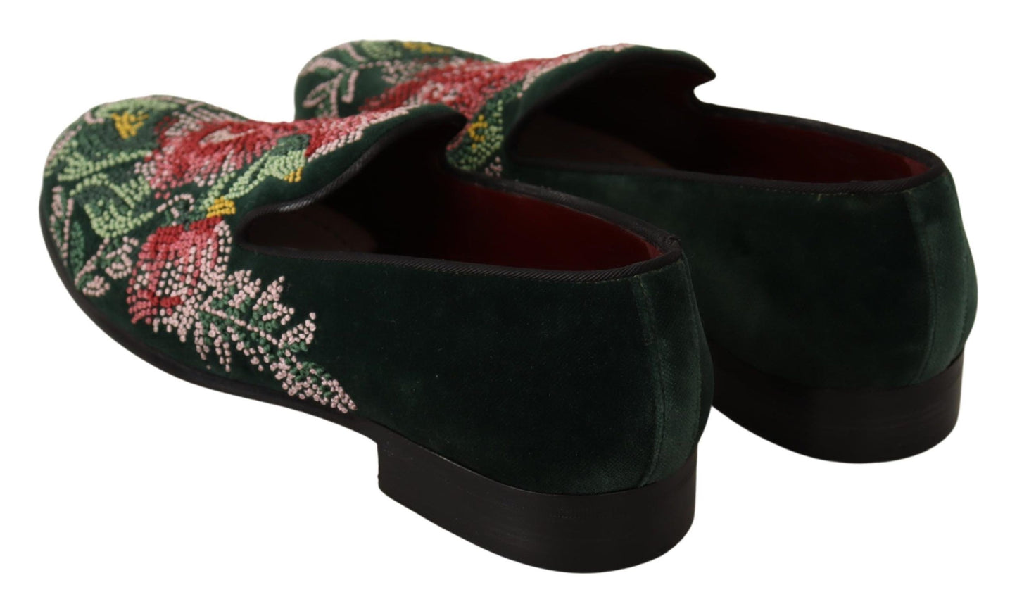 Dolce & Gabbana Emerald Velvet Embroidered Loafers