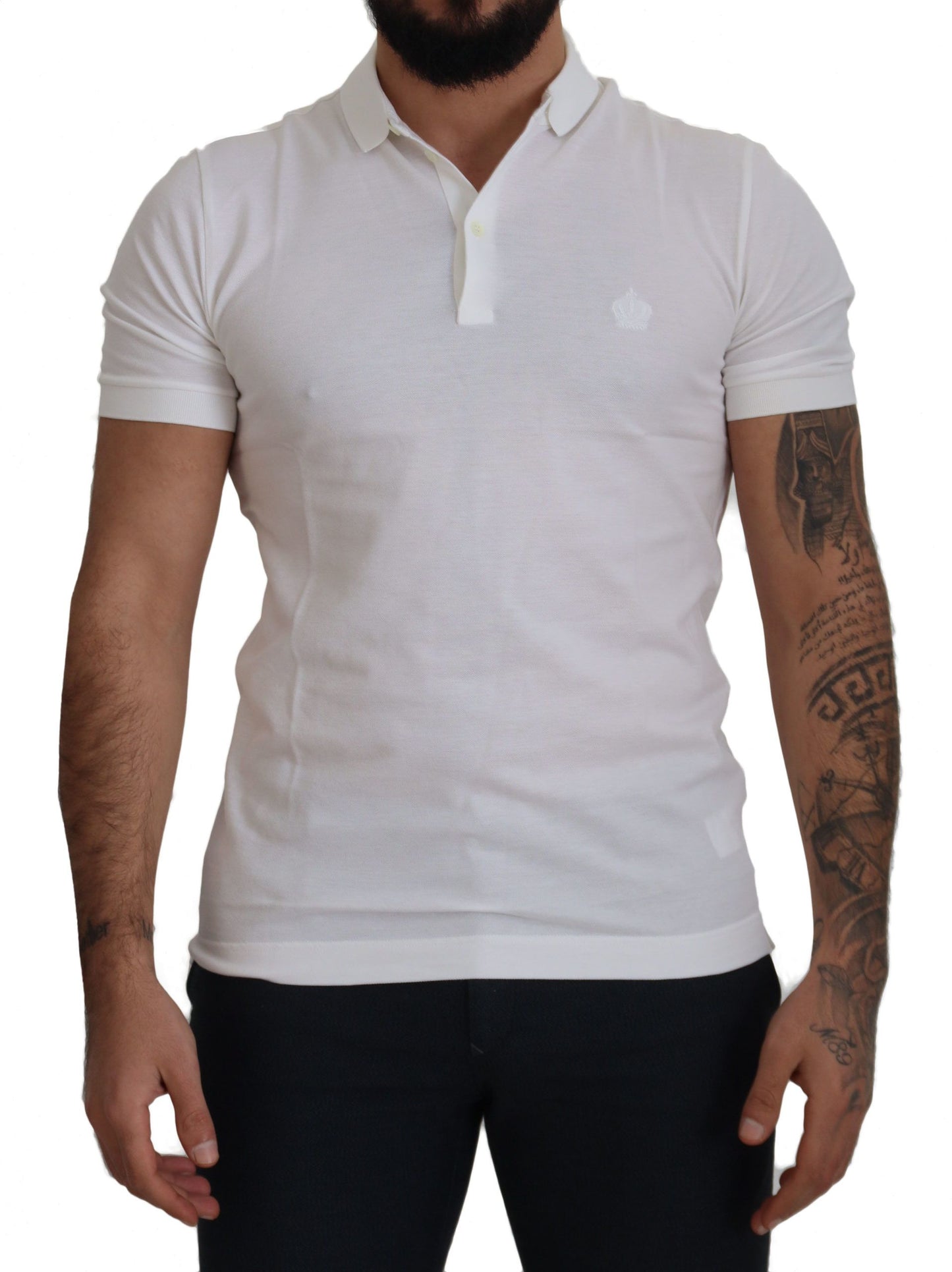 Dolce & Gabbana Elegant White Cotton Polo T-Shirt with Crown Embroidery