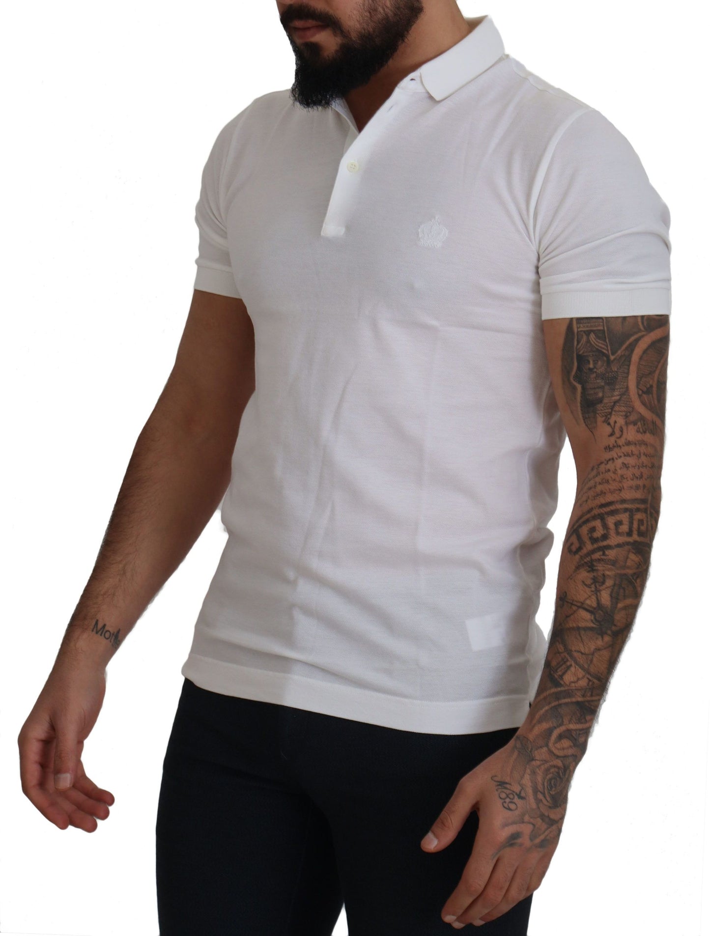 Dolce & Gabbana Elegant White Cotton Polo T-Shirt with Crown Embroidery