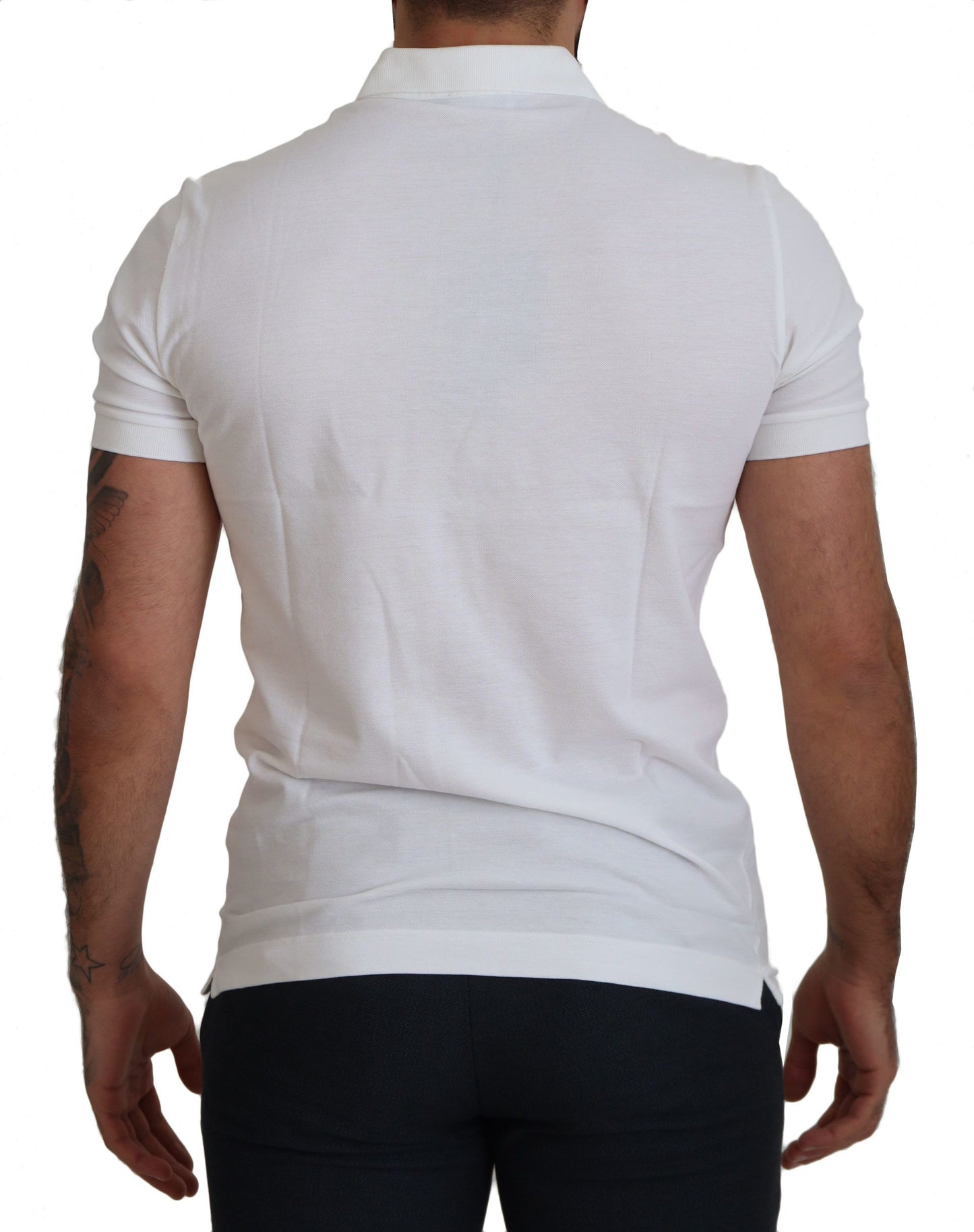 Dolce & Gabbana Elegant White Cotton Polo T-Shirt with Crown Embroidery