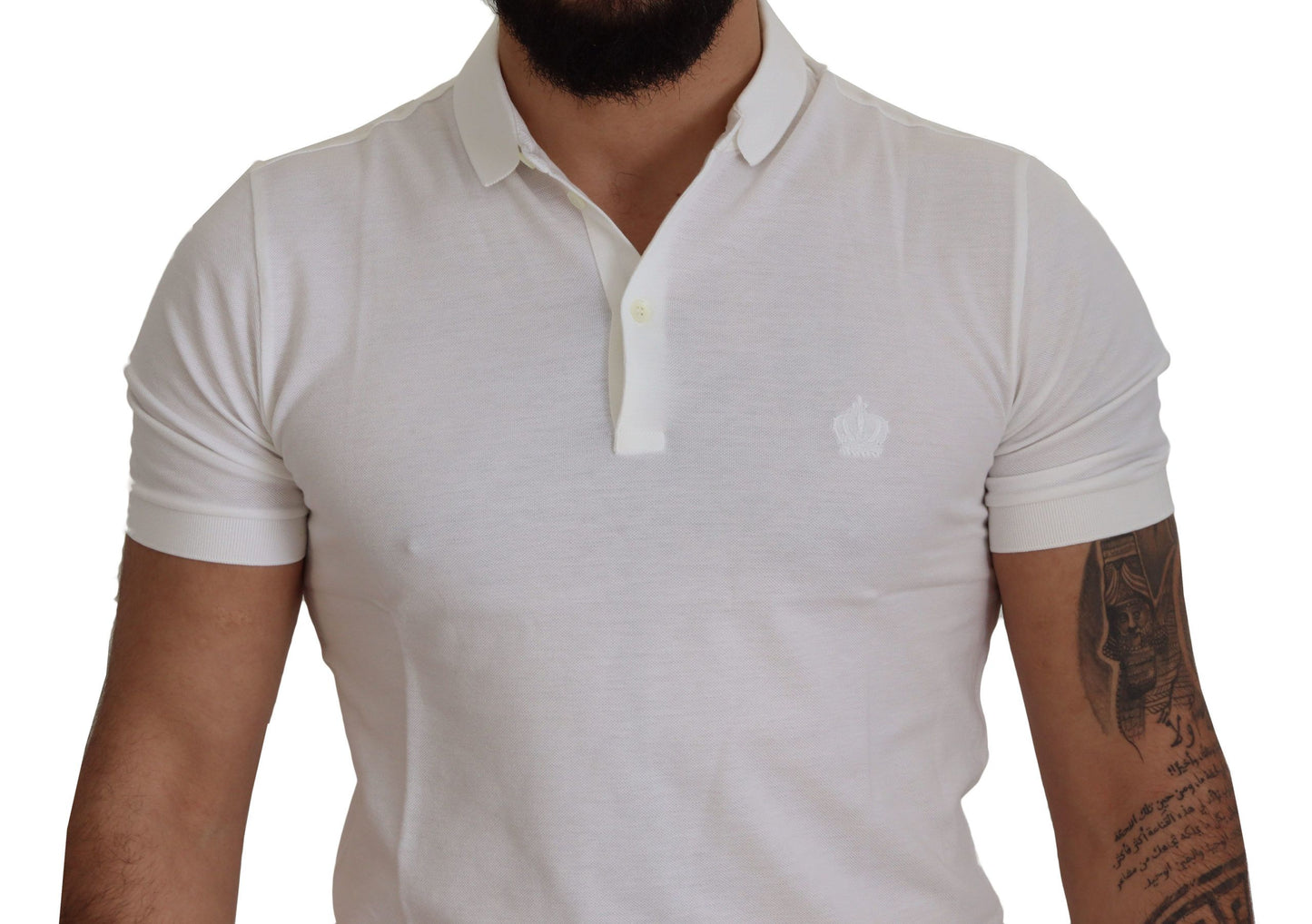 Dolce & Gabbana Elegant White Cotton Polo T-Shirt with Crown Embroidery