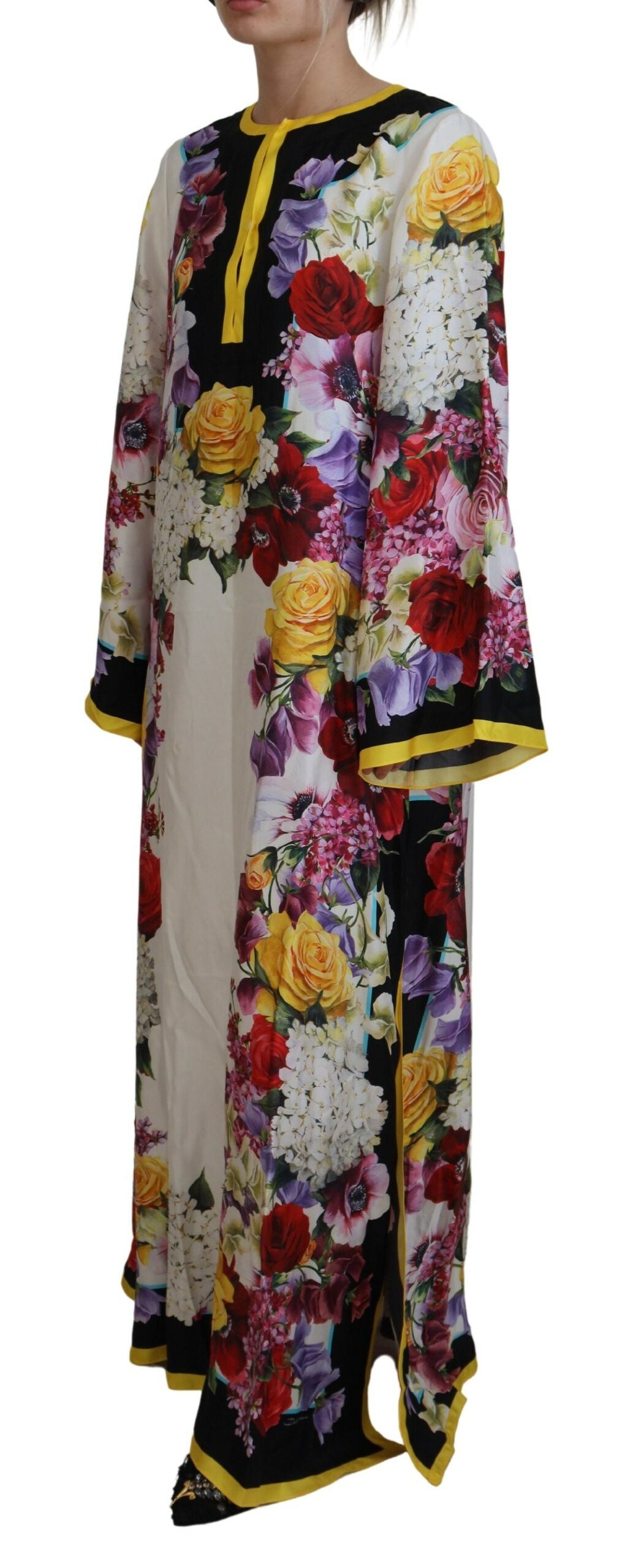 Dolce & Gabbana Multicolor Ortensia Silk Long Kaftan Dress