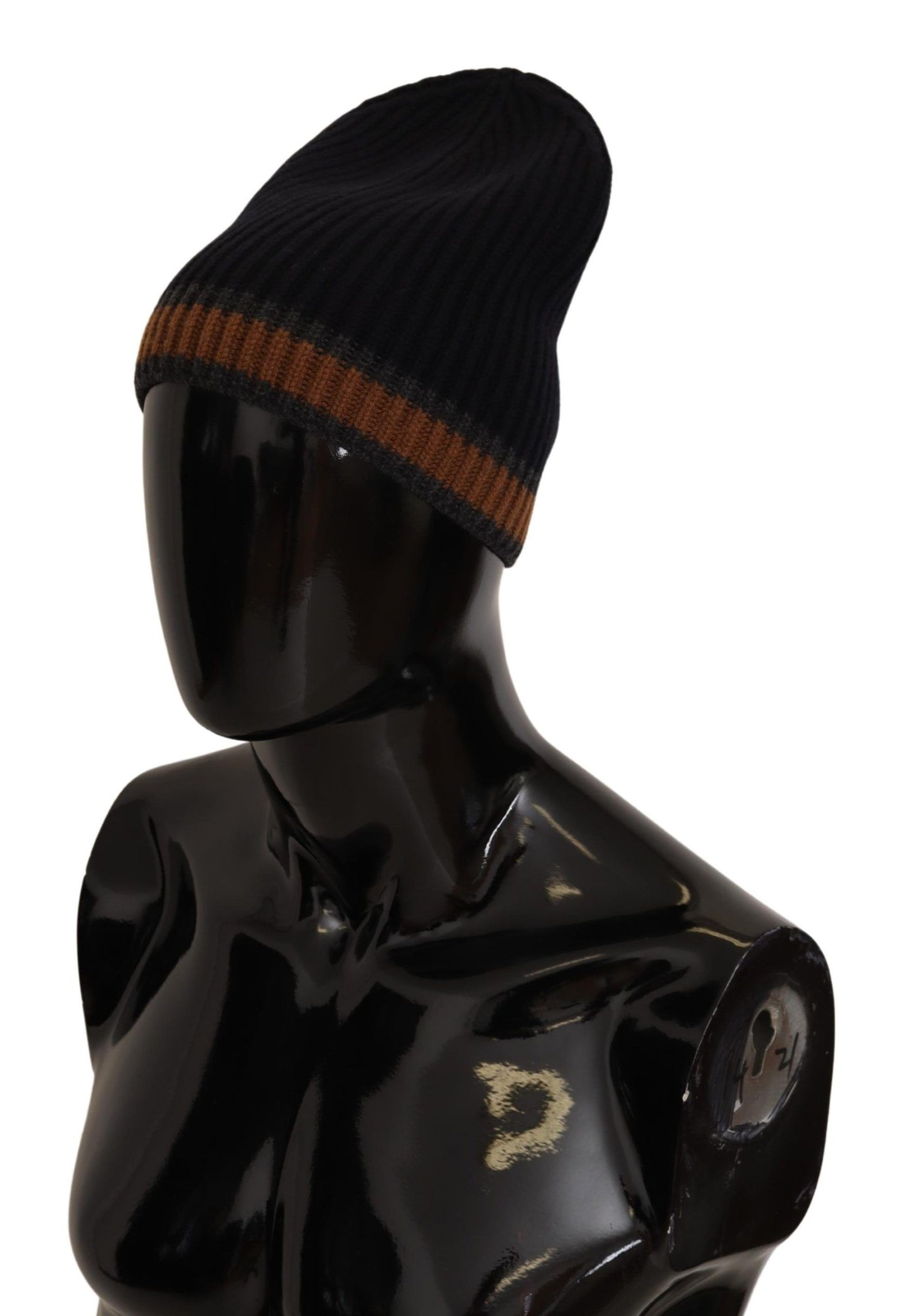 Dolce & Gabbana Elegant Charcoal Striped Cashmere Beanie