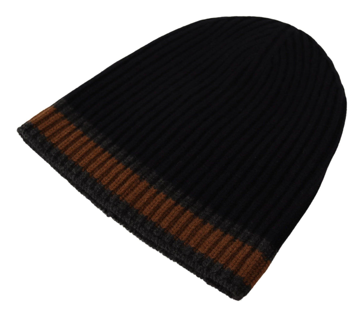 Dolce & Gabbana Elegant Charcoal Striped Cashmere Beanie