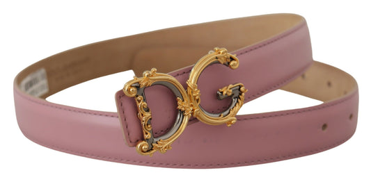 Dolce & Gabbana Elegant Pink Leather Belt with Logo Buckle