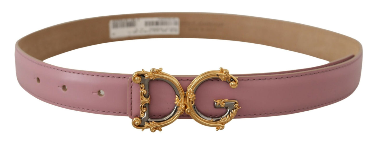 Dolce & Gabbana Elegant Pink Leather Belt with Logo Buckle