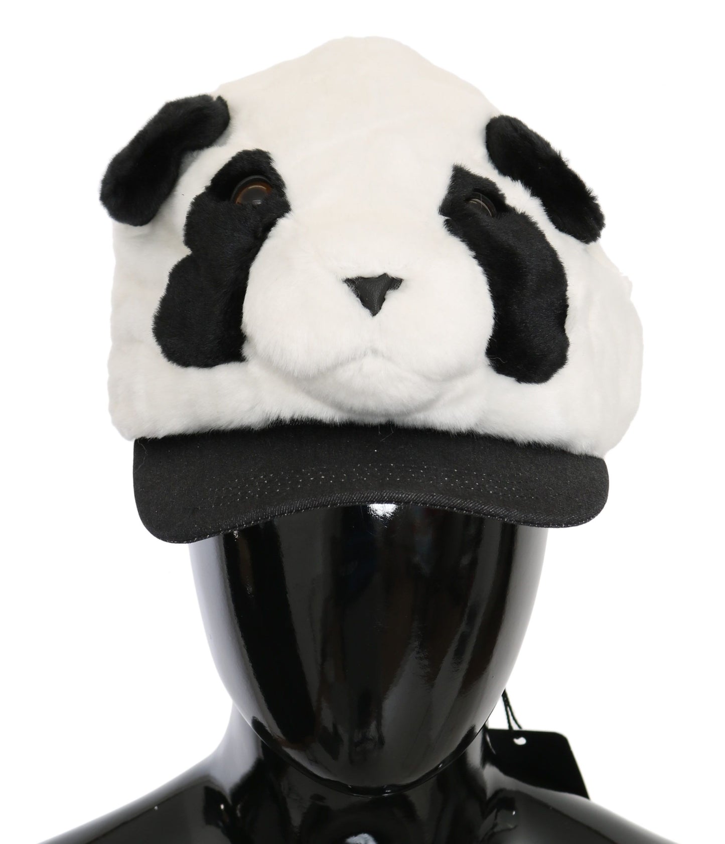 Dolce & Gabbana Elegant Monochrome Panda Fur Baseball Cap