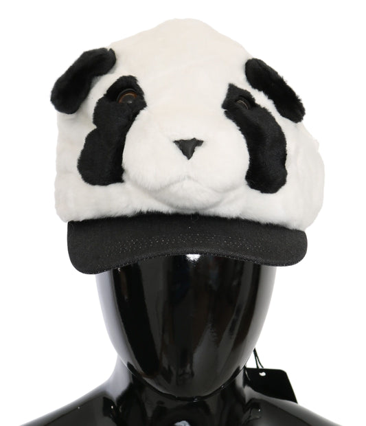 Dolce & Gabbana Elegant Monochrome Panda Fur Baseball Cap