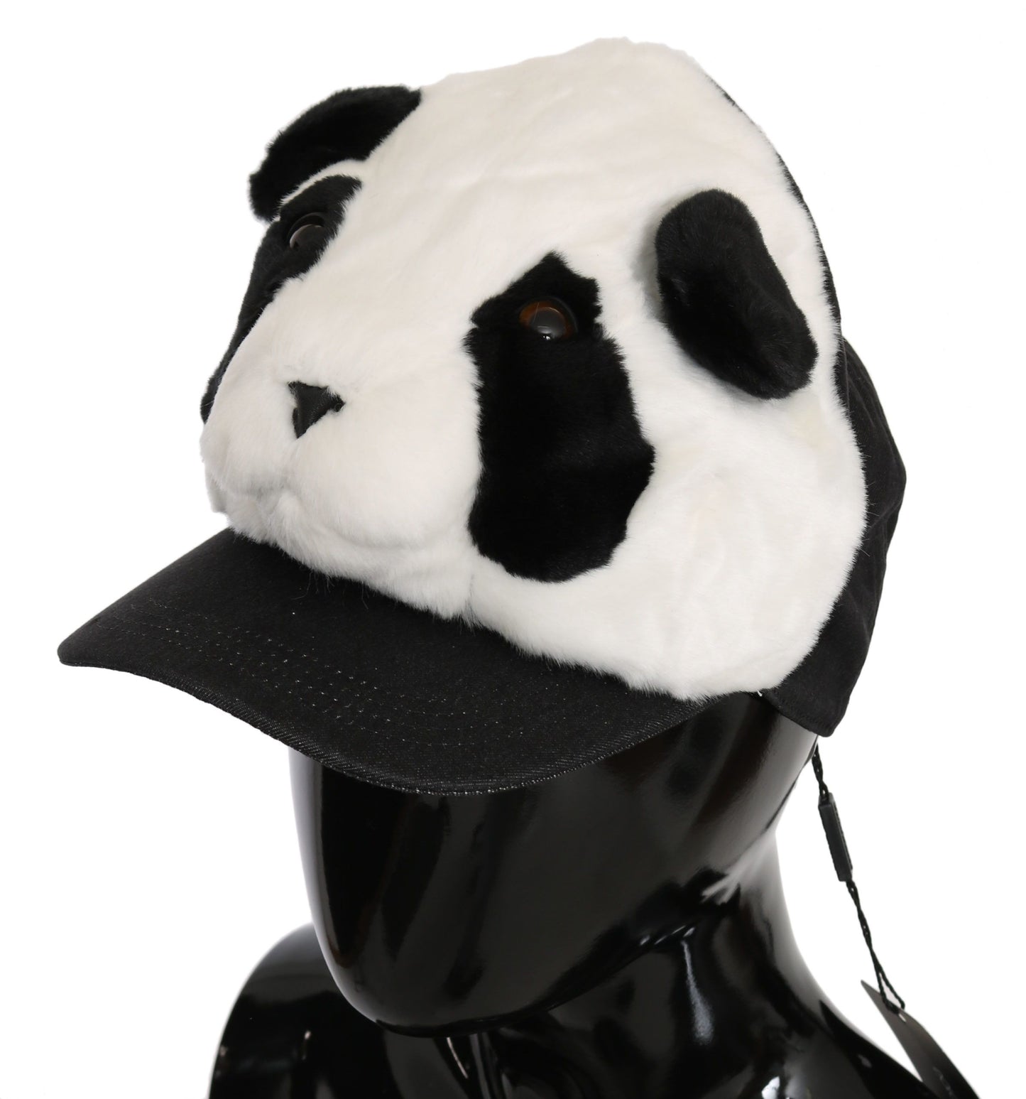 Dolce & Gabbana Elegant Monochrome Panda Fur Baseball Cap