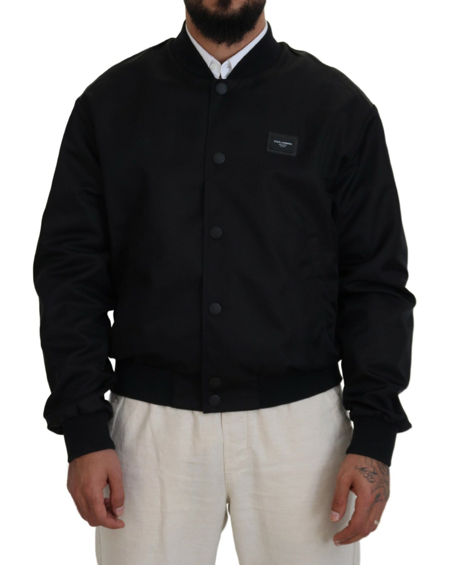 Dolce & Gabbana Elegant Black Nylon Bomber Jacket