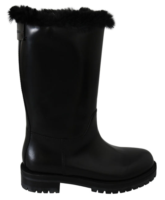 Dolce & Gabbana Elegant Black Leather Flat Boots