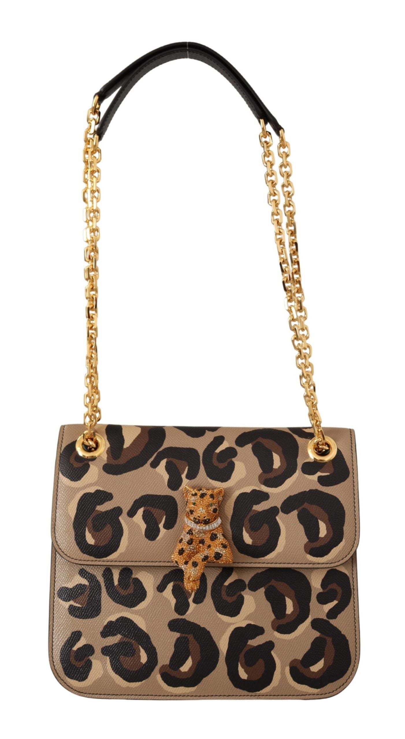 Dolce & Gabbana Elegant Leopard Print Leather Evening Bag