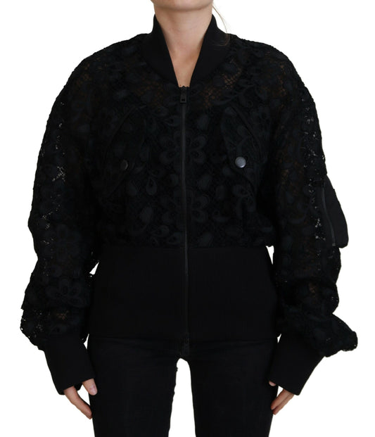 Dolce & Gabbana Black Floral Lace Bomber Jacket