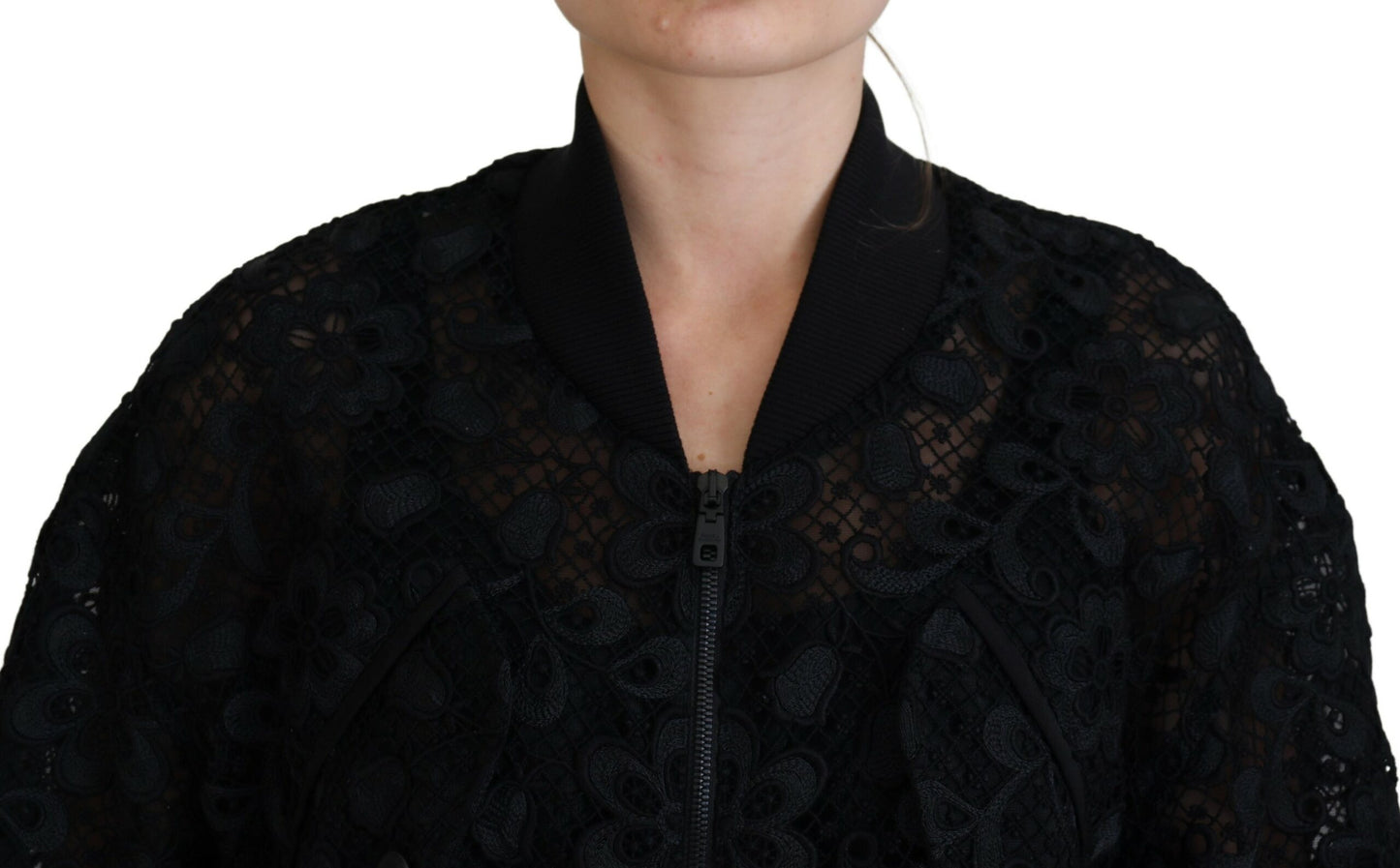 Dolce & Gabbana Black Floral Lace Bomber Jacket