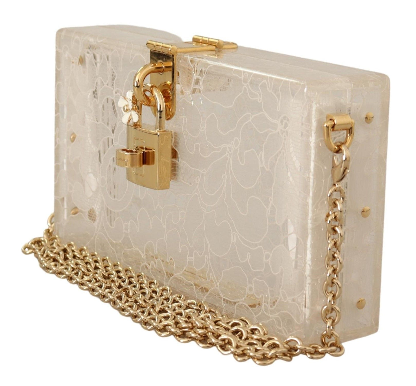 Dolce & Gabbana Chic White Box Clutch with Detachable Gold Chain