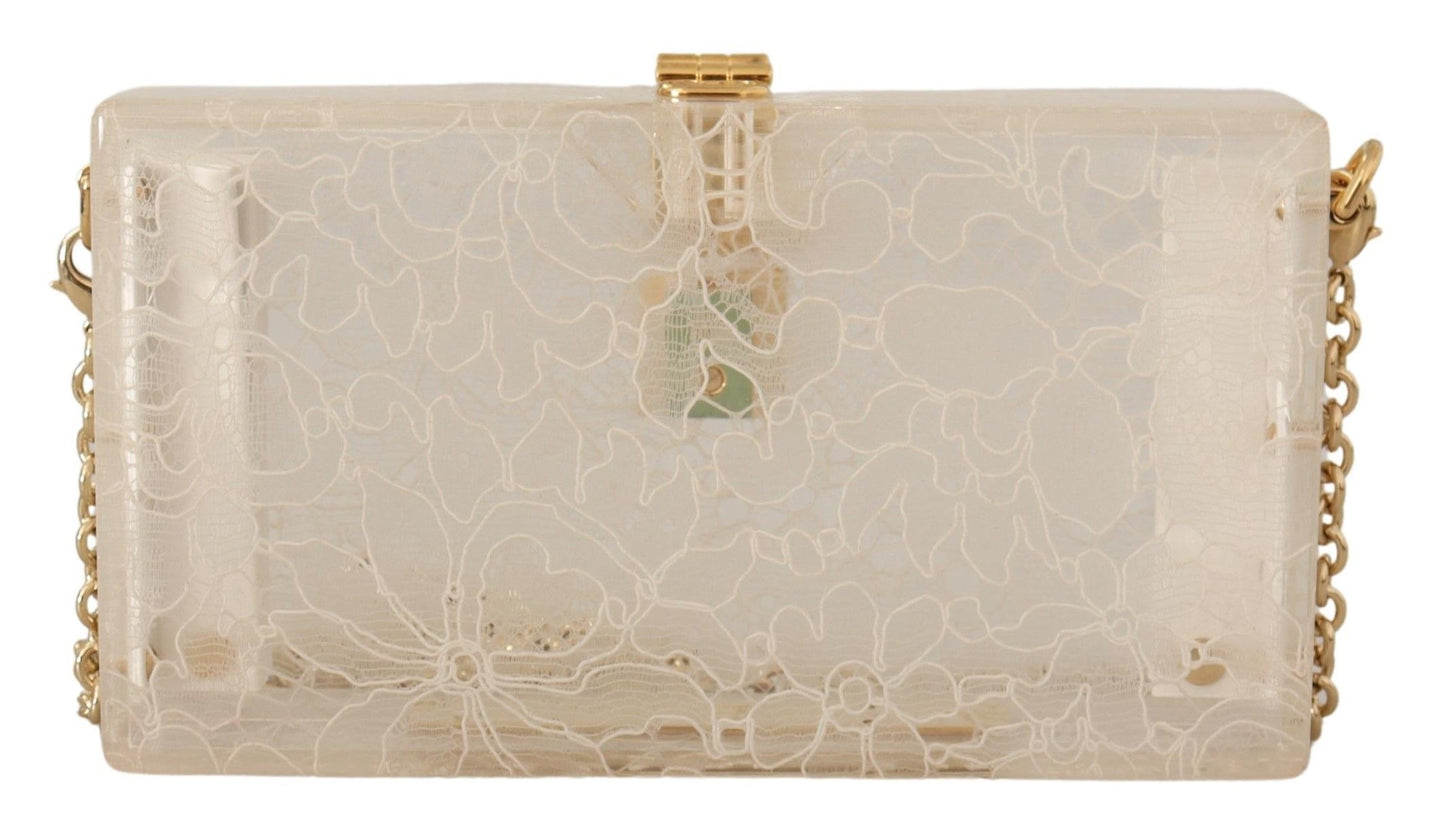 Dolce & Gabbana Chic White Box Clutch with Detachable Gold Chain