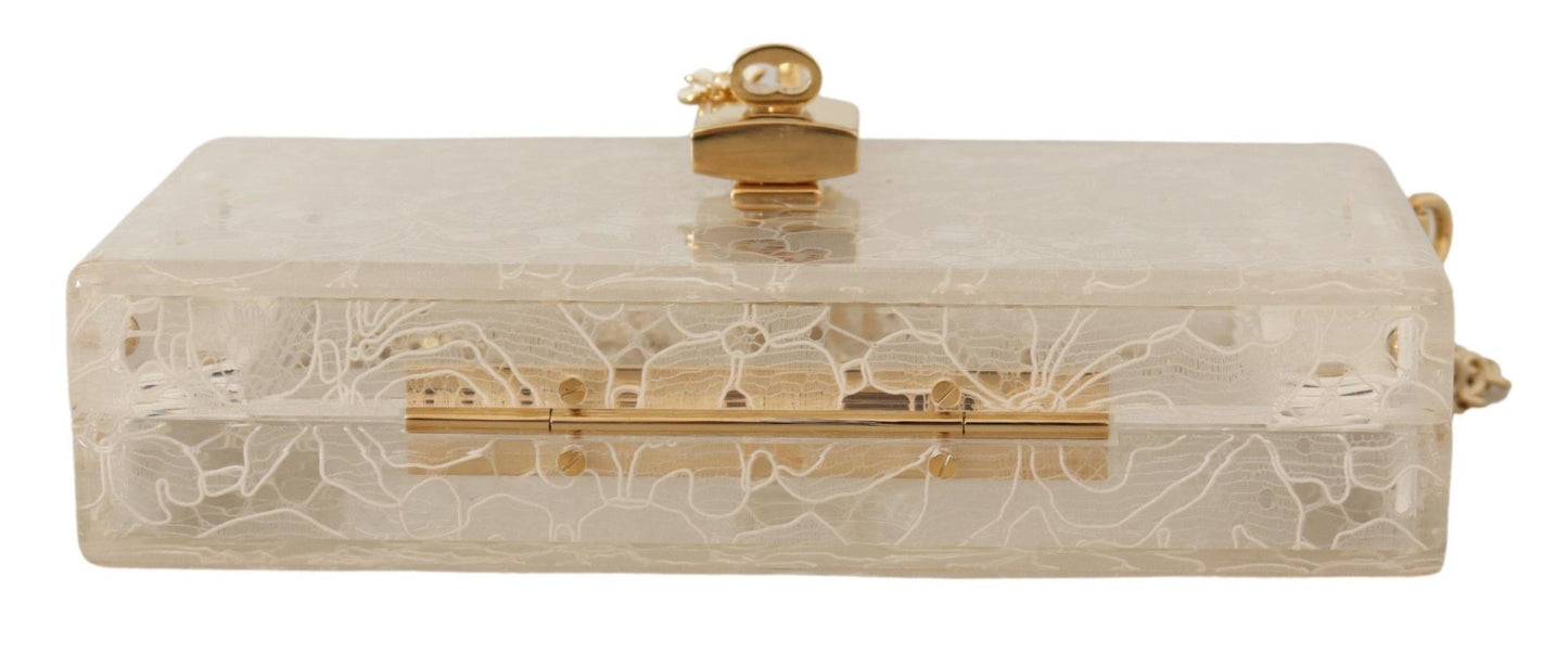 Dolce & Gabbana Chic White Box Clutch with Detachable Gold Chain