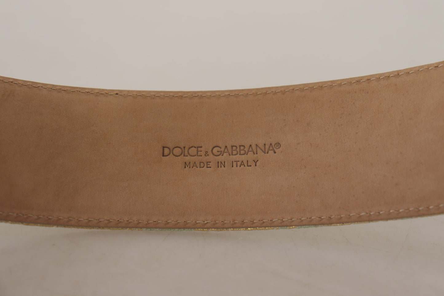 Dolce & Gabbana Engraved Buckle Leather Belt - Green & Gold