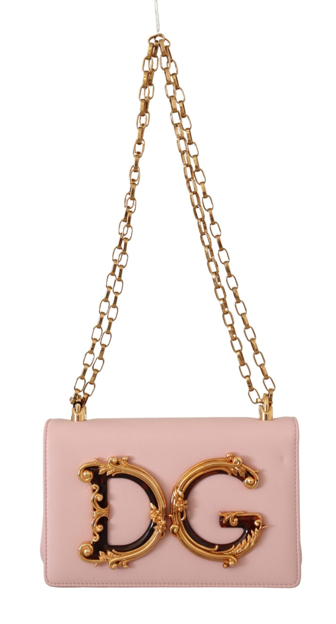 Dolce & Gabbana Chic Pink Leather Shoulder Bag with Gold Accents