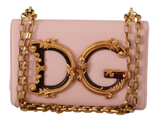 Dolce & Gabbana Chic Pink Leather Shoulder Bag with Gold Accents