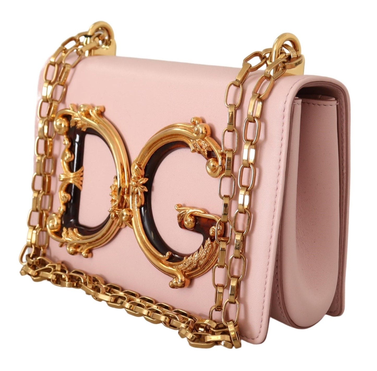 Dolce & Gabbana Chic Pink Leather Shoulder Bag with Gold Accents