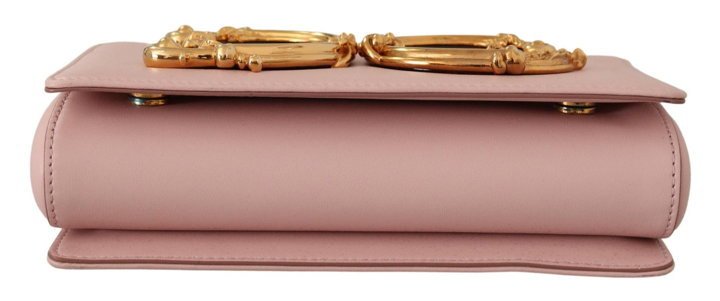 Dolce & Gabbana Chic Pink Leather Shoulder Bag with Gold Accents