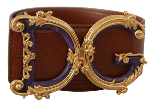 Dolce & Gabbana Engraved Logo Leather Belt in Rich Brown