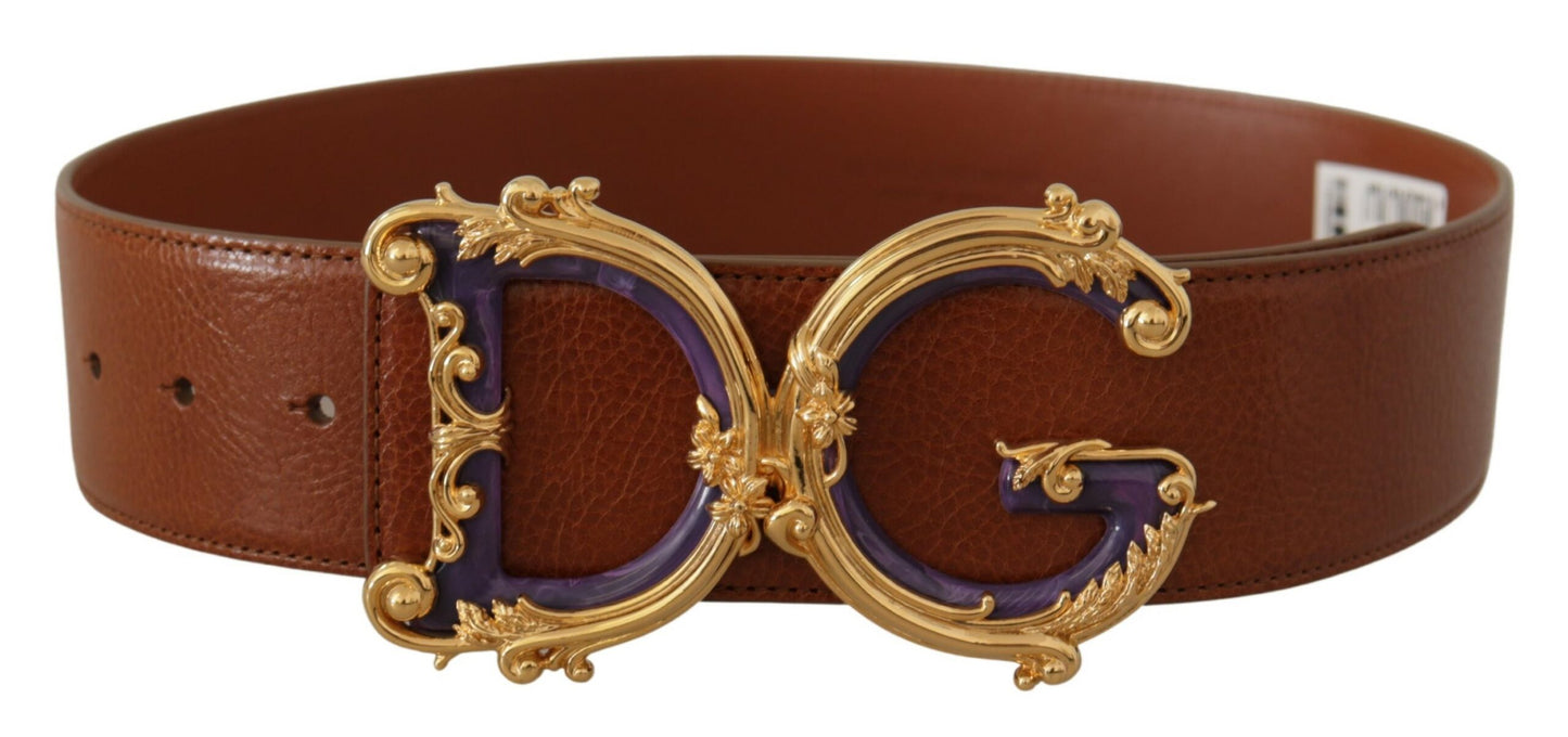 Dolce & Gabbana Engraved Logo Leather Belt in Rich Brown