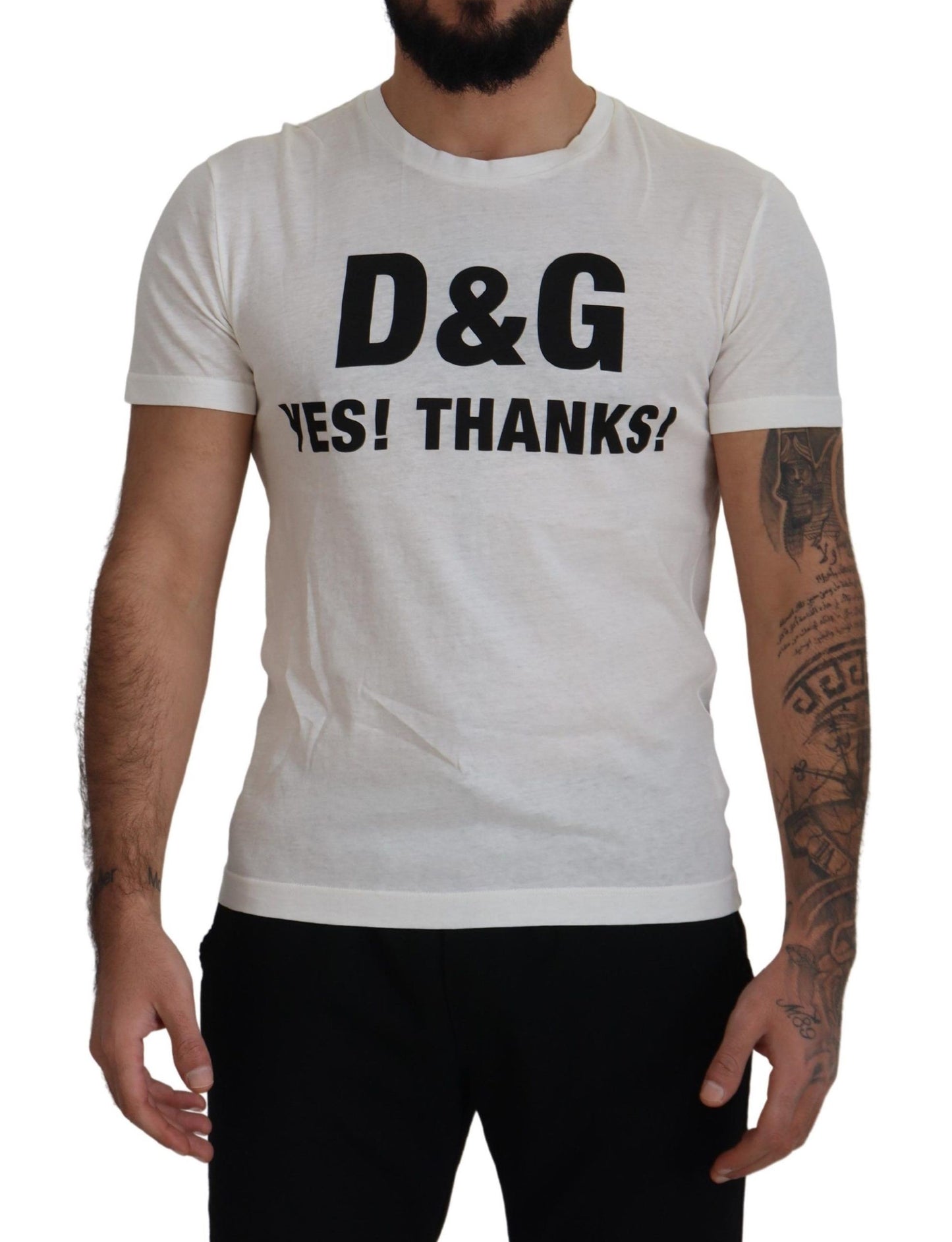 Dolce & Gabbana Chic White Cotton YES! THANKS! Tee