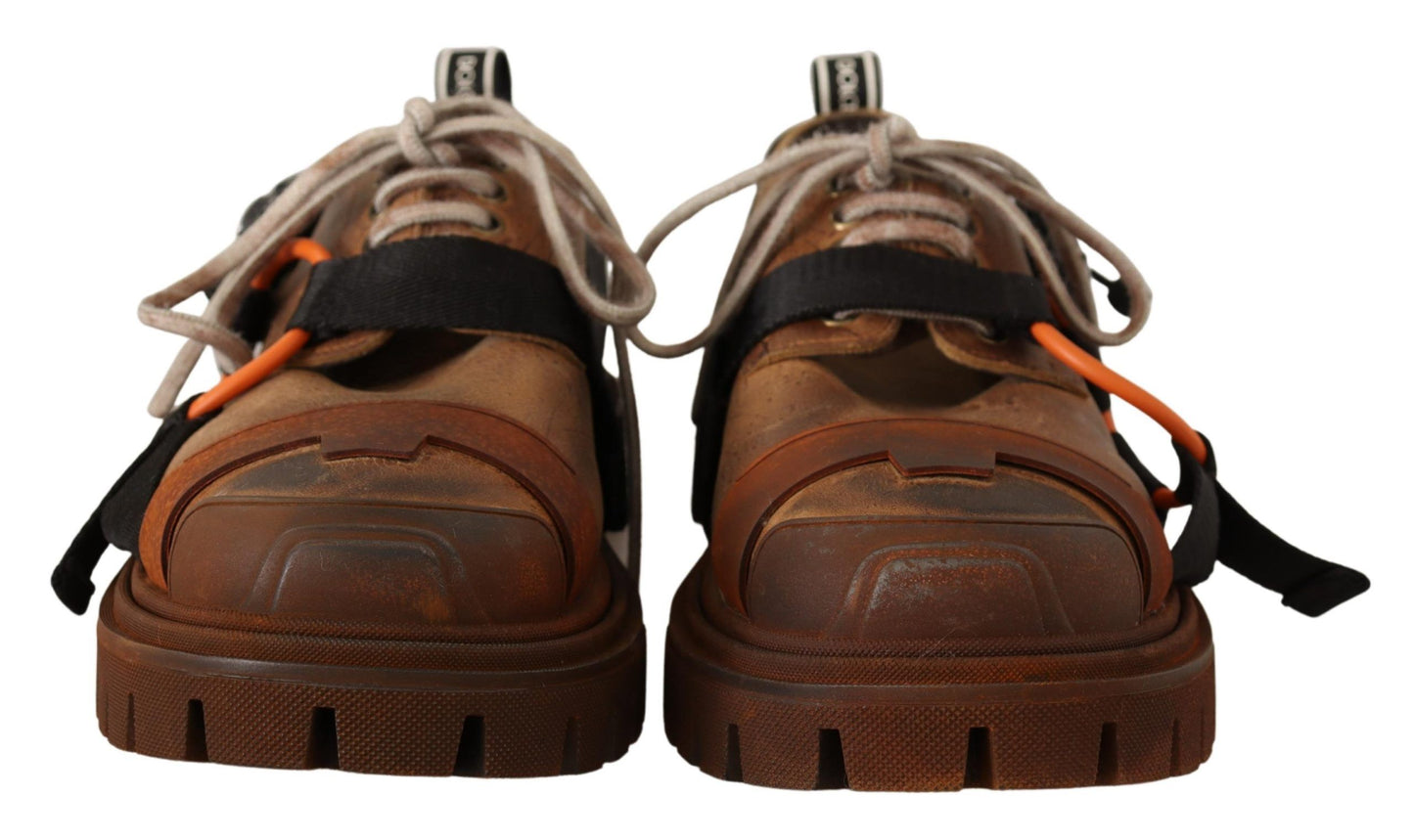 Dolce & Gabbana Elegant Brown Leather Casual Sneakers