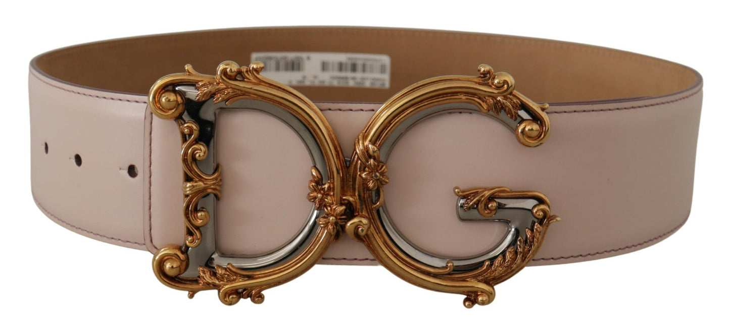 Dolce & Gabbana Elegant Pink Leather Belt with Logo Buckle