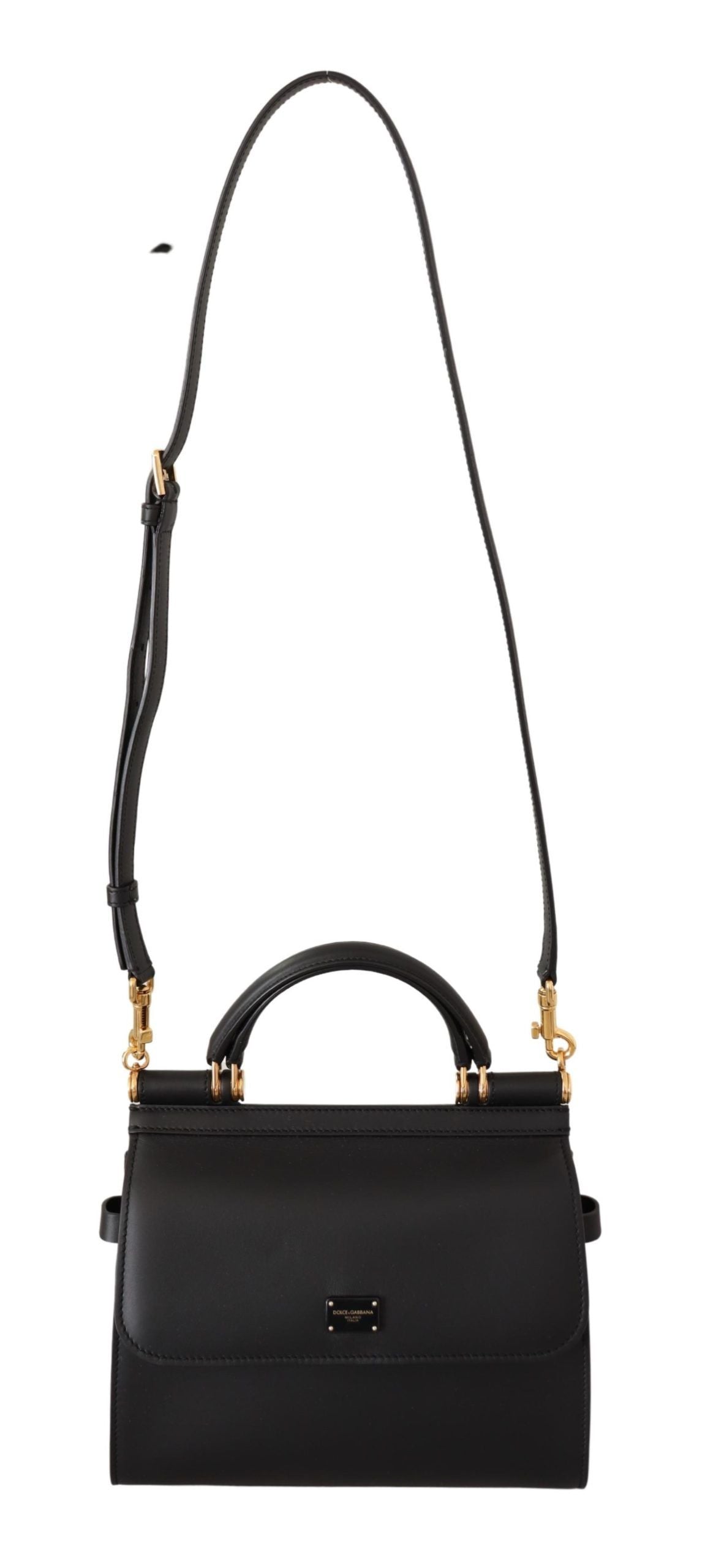 Dolce & Gabbana Elegant Black Leather Sicily Shoulder Bag