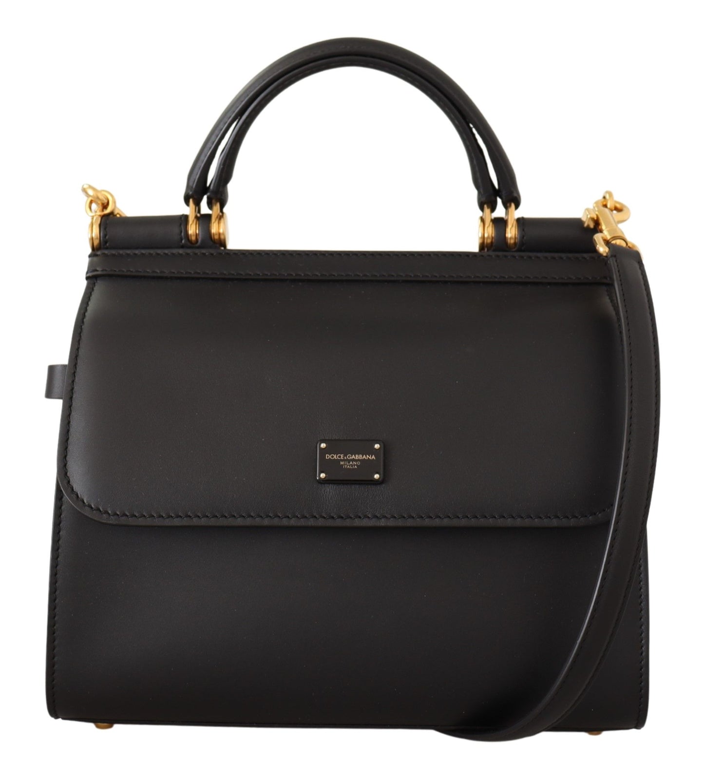 Dolce & Gabbana Elegant Black Leather Sicily Shoulder Bag