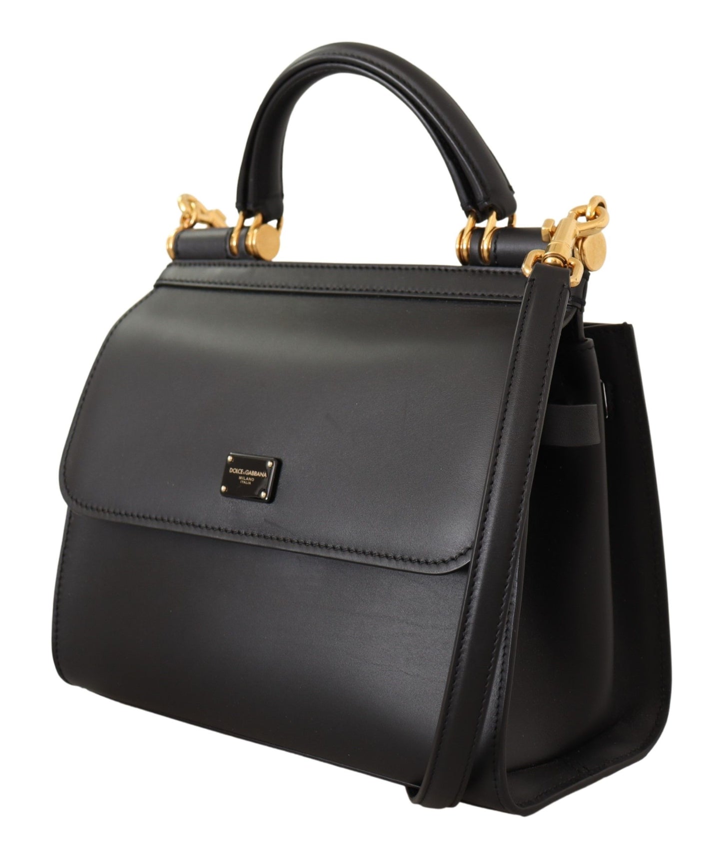 Dolce & Gabbana Elegant Black Leather Sicily Shoulder Bag