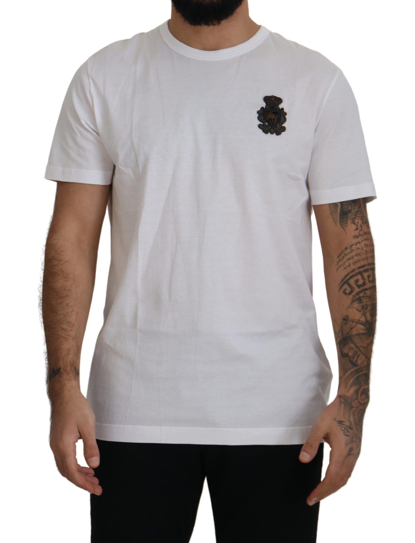 Dolce & Gabbana Elegant White Silk Crest Polo T-Shirt