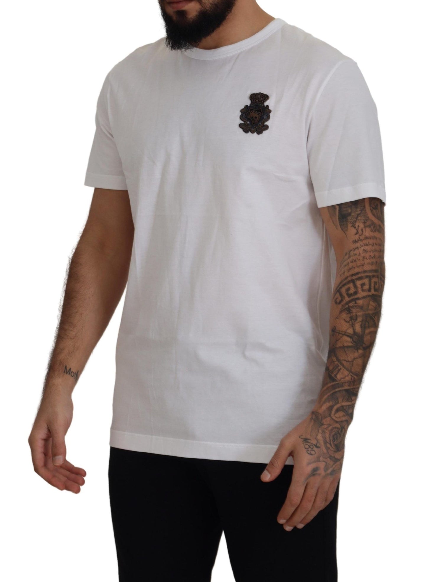 Dolce & Gabbana Elegant White Silk Crest Polo T-Shirt