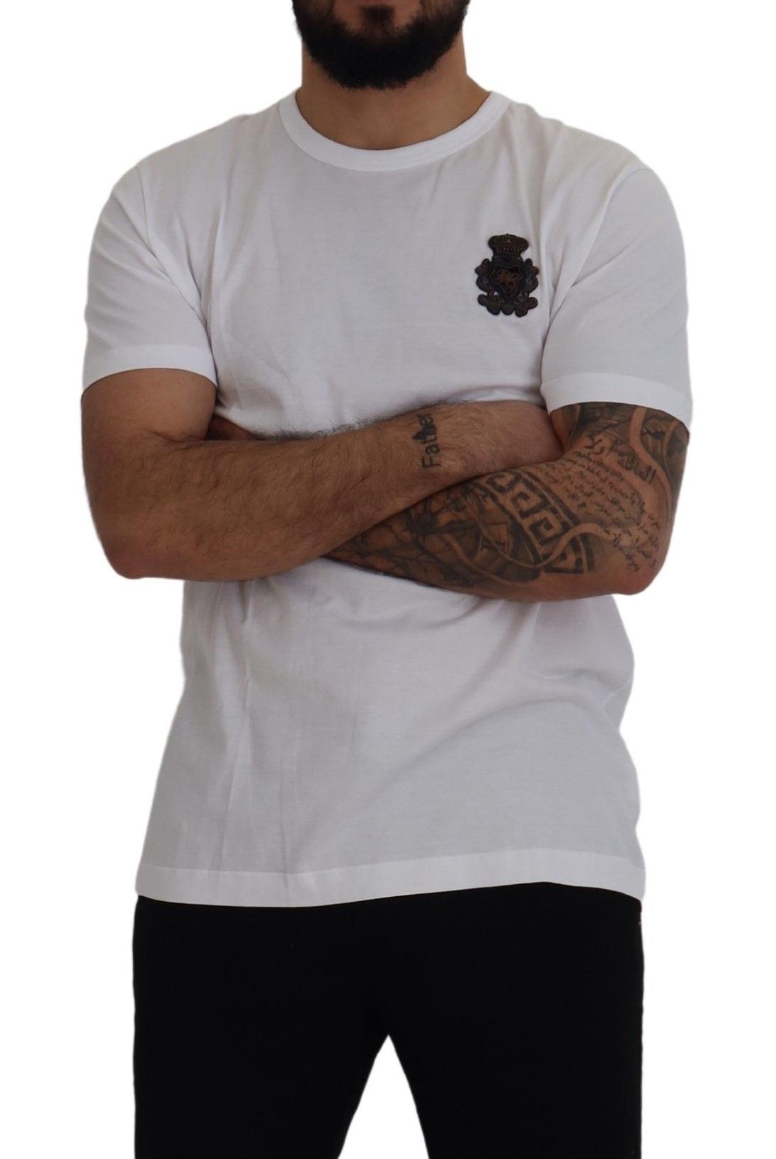 Dolce & Gabbana Elegant White Silk Crest Polo T-Shirt