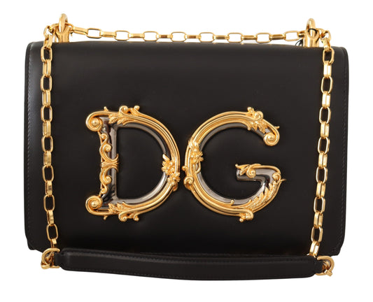 Dolce & Gabbana Elegant Black Leather Shoulder Bag with Gold Detailing