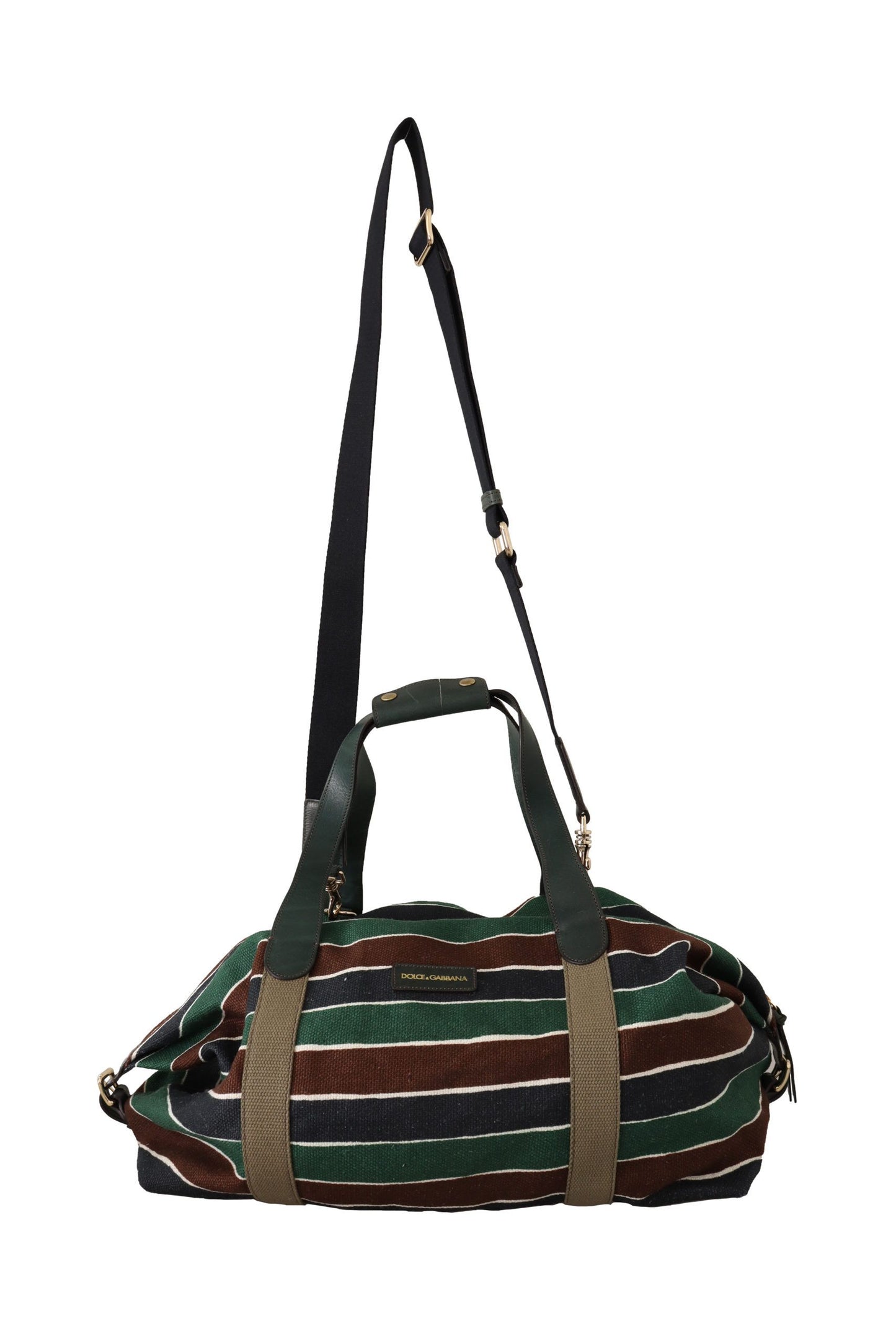 Dolce & Gabbana Sophisticated Striped Linen-Leather Travel Bag