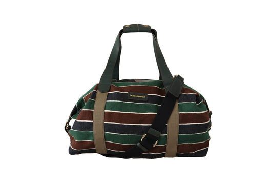 Dolce & Gabbana Sophisticated Striped Linen-Leather Travel Bag