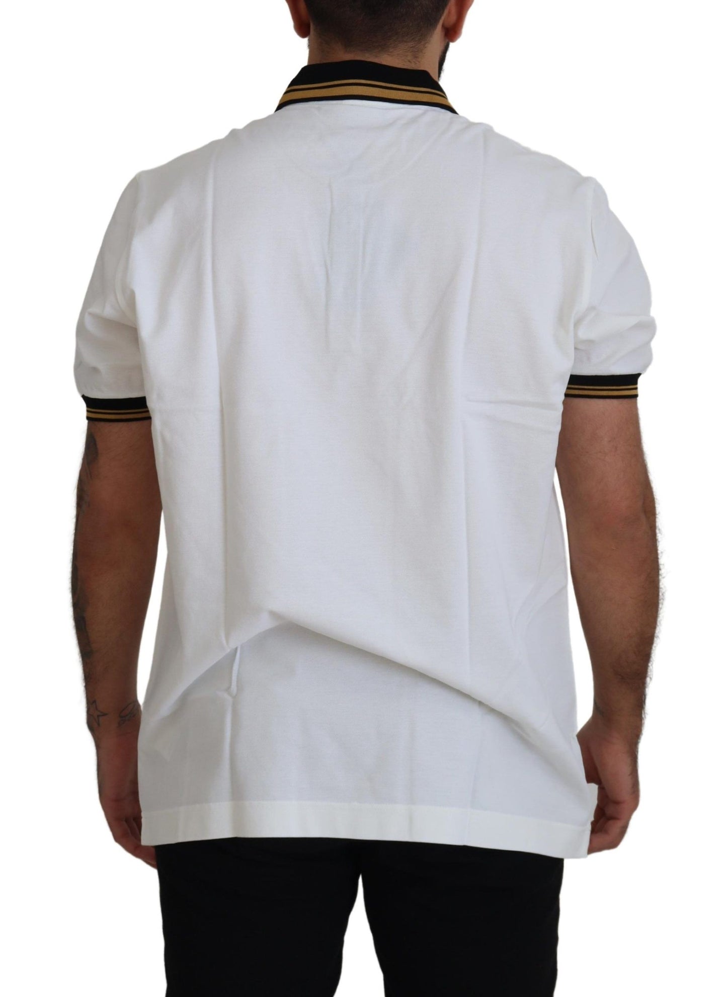 Dolce & Gabbana White Gold Baroque Print Cotton Polo T-Shirt