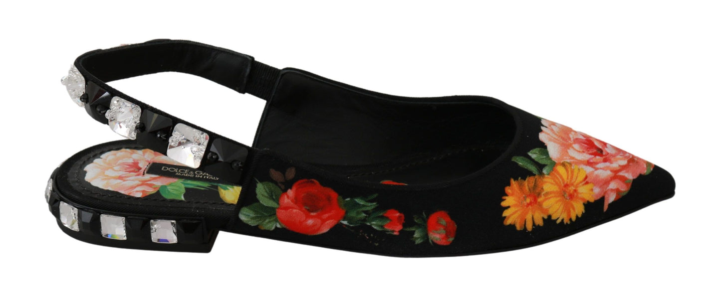 Dolce & Gabbana Multicolor Floral Slingback Sandals with Crystals