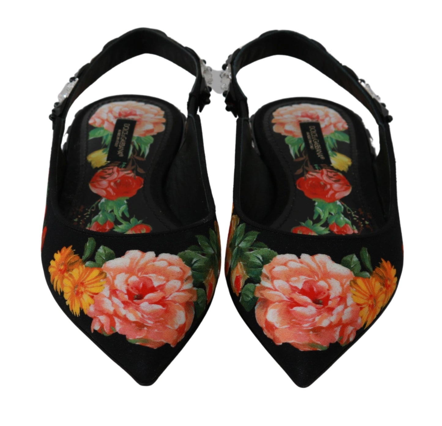 Dolce & Gabbana Multicolor Floral Slingback Sandals with Crystals