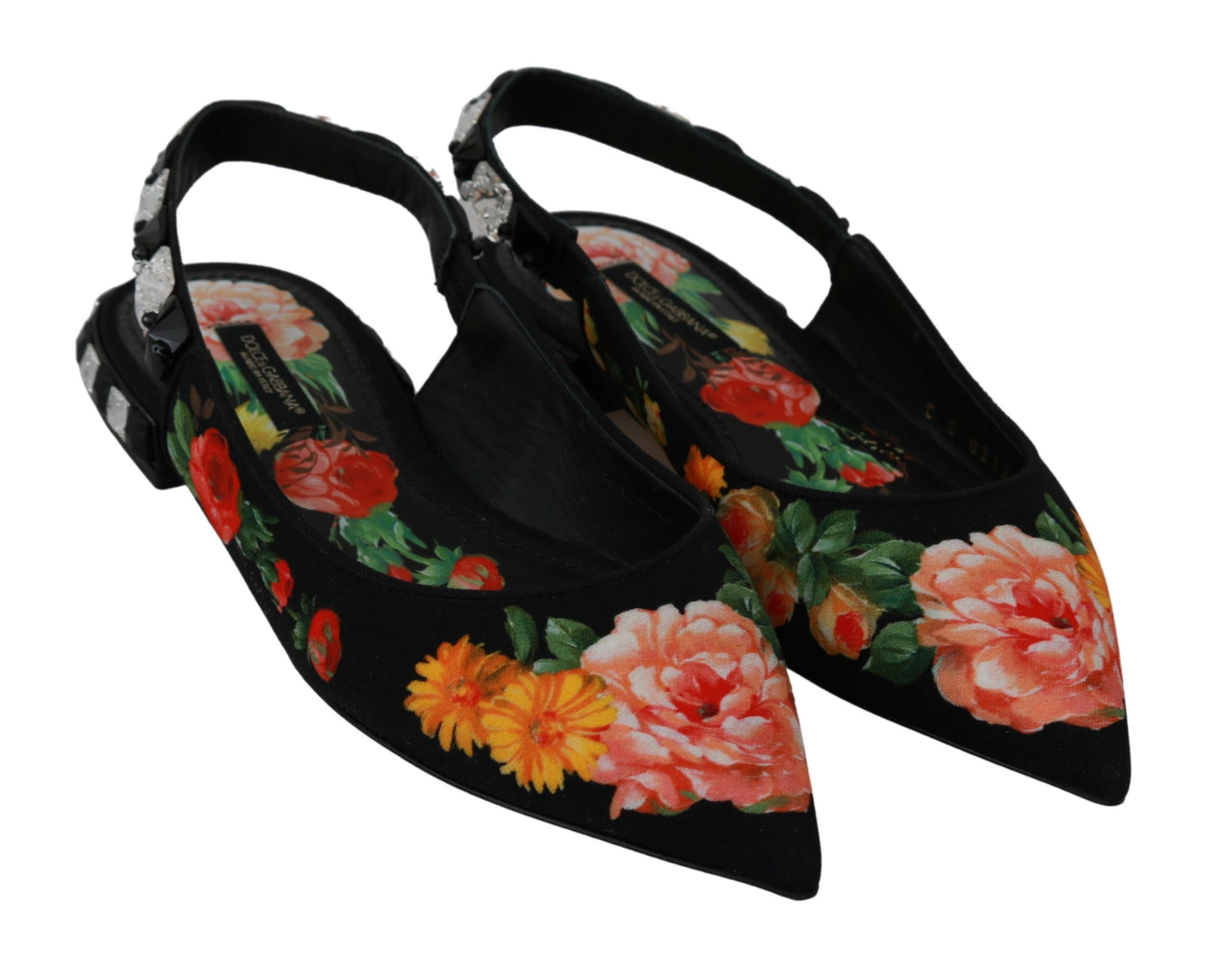 Dolce & Gabbana Multicolor Floral Slingback Sandals with Crystals