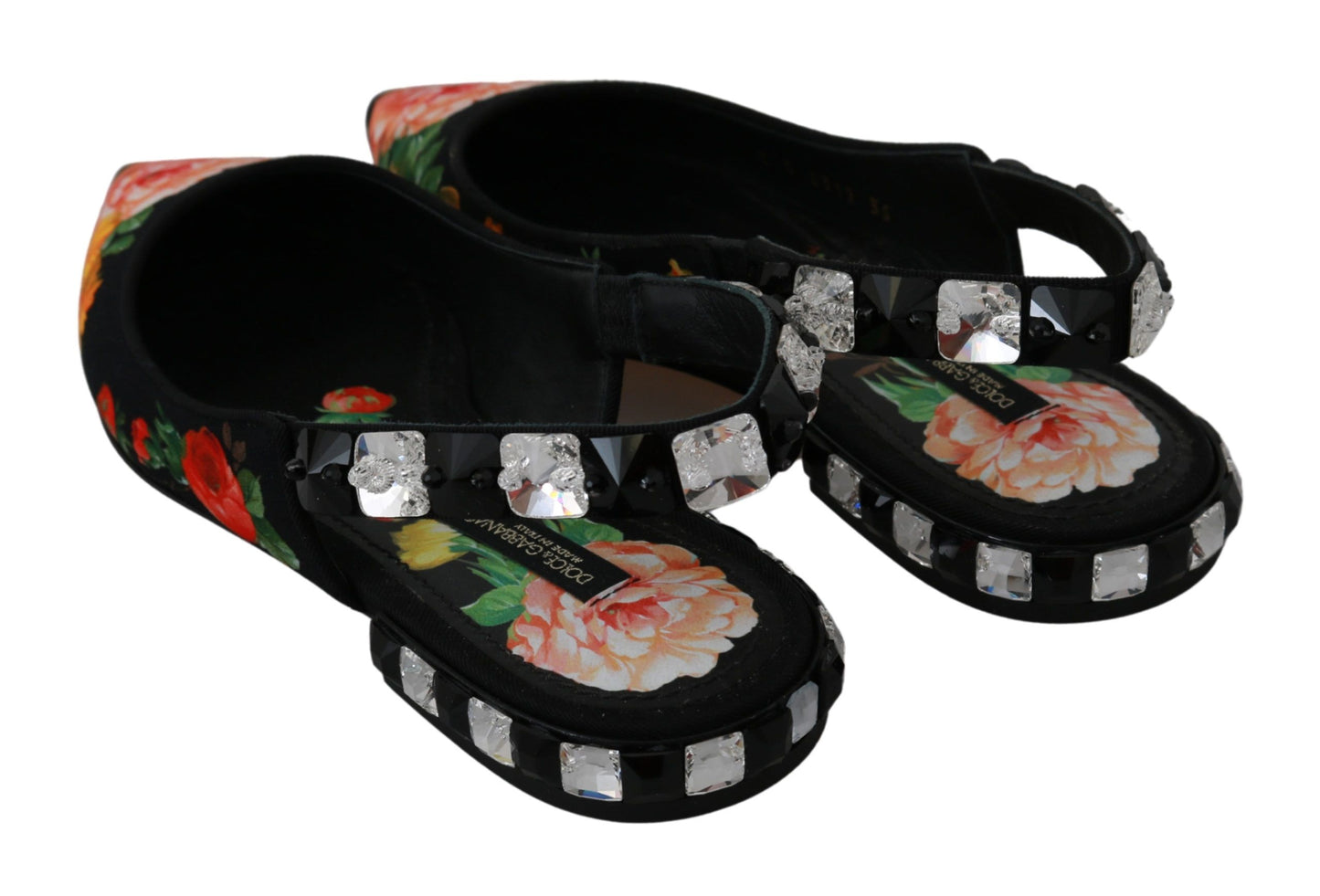 Dolce & Gabbana Multicolor Floral Slingback Sandals with Crystals