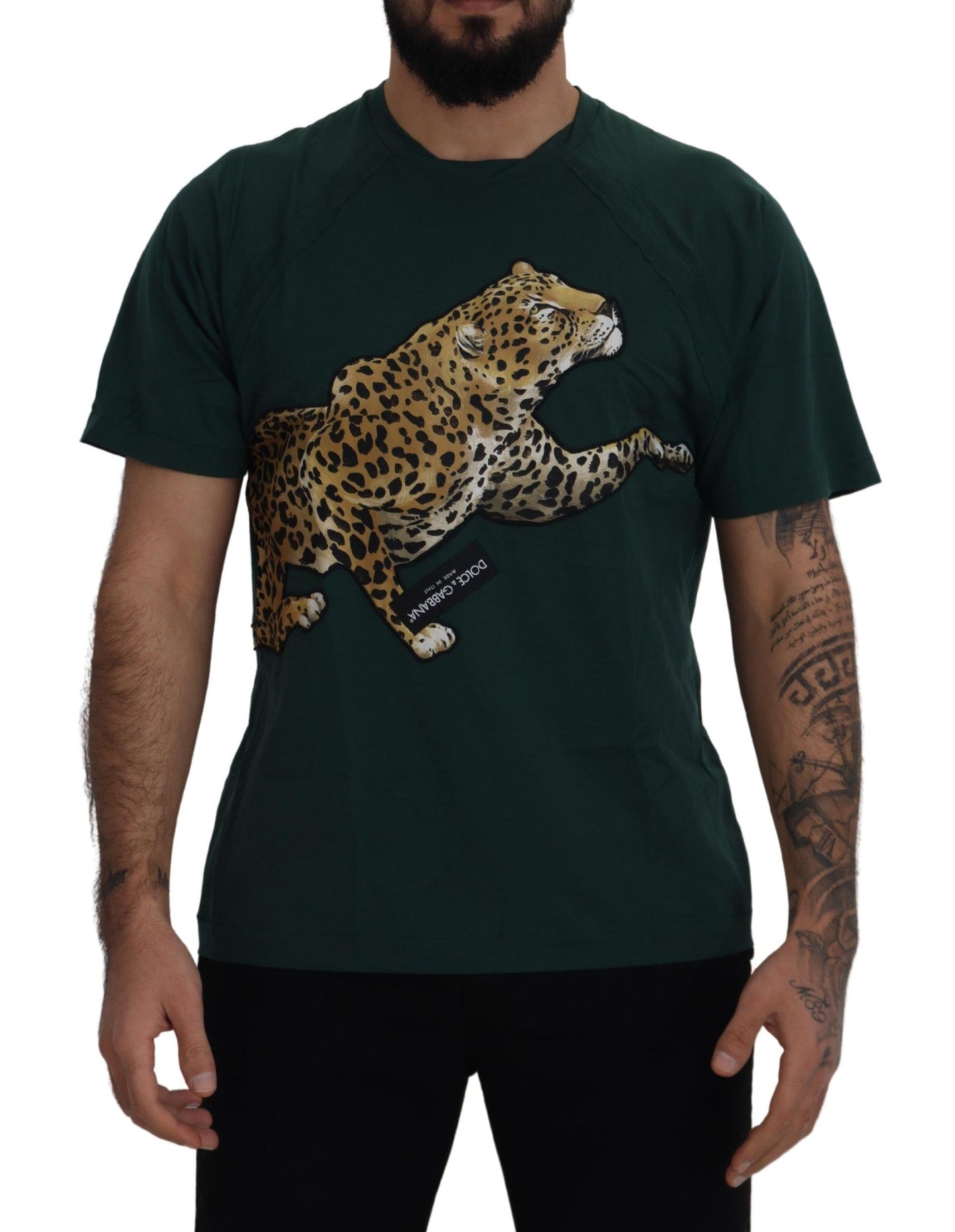 Dolce & Gabbana Elegant Green Leopard Motif Cotton T-Shirt